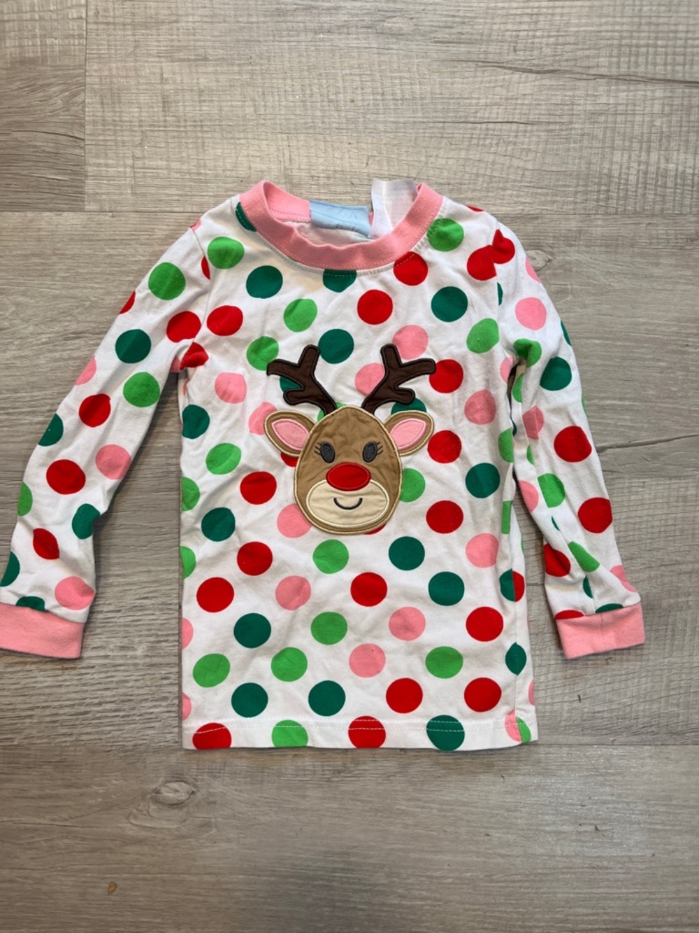 Classic Whimsy Kids Long Sleeve Reindeer Polka Dot Tee - Pink/Red/Green Size 2T